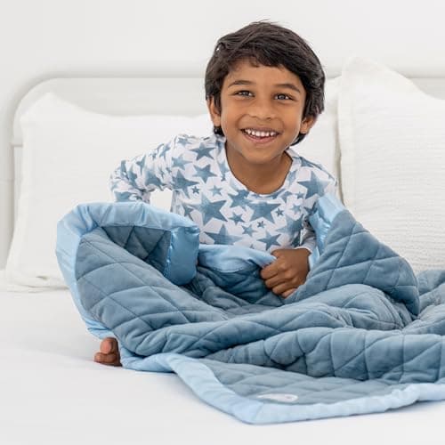 Dreamland Baby 4lb Weighted Blanket for Kids. Breathable Dual Fabrics with Minky Cooling Side & Cozy Microfleece on Reverse. Mom-Owned US Business, Premium Materials (Ocean Blue) - Thumbnail 3