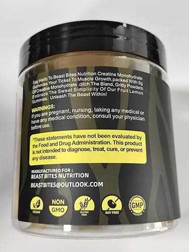 BEAST BITES Nutrition Creatine Monohydrate Gummies 5000mg (135 Count)-Lemon Flavor. - Thumbnail 3