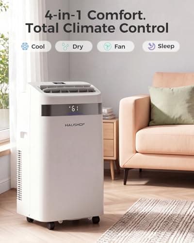 HAUSHOF 12000 BTU Portable Air Conditioners, Portable AC with Cool, Fan, Dry & Sleep Mode, AC Unit Portable with 35°-70° Auto Swing, Remote Control,24H Timer, Window Kit & Exhaust Hose Sleeve Included - Thumbnail 3