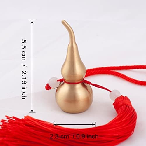 Feng Shui Hanging Ornaments Decor,Wu Lou Golden Gourd,with Red Luck Strip Tassel Treasure for Ideal Car Pendant,Bedroom,Door,Desk lamp,Bring Good Luck,Safty,Healthy,2.16inch Tall,Full Brass - Thumbnail 3