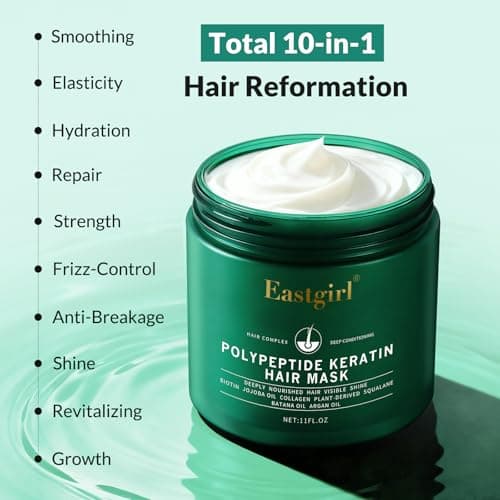 Eastgirl Collagen Hair Mask for Deep Conditioning - 4-Protein Repair with Moroccan & Jojoba Oils, Treats Dry Damaged Frizzy Hair, Nourishes & Strengthens with Panax Ginseng, 11 fl oz - Thumbnail 2