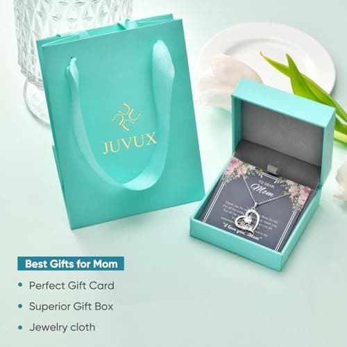 Juvux Heart Pendant Necklace for Mom– 14K Gold Plated White & Rose Gold Zircon Diamond Mom Jewelry, Heart Cutout Mama Necklace, Mothers Day Gift for Mum Grandma, Anniversary Birthday Gifts for Mummy - Thumbnail 6