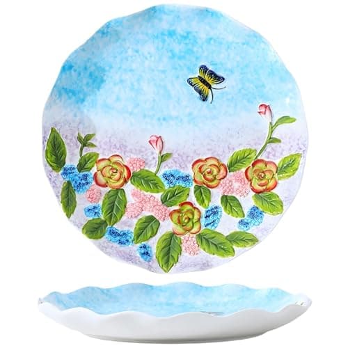Handpainted Ceramic Dinner Plates, 9.84 Inch Ceramic Kitchen Plates, with Lifelike Floral & Butterfly Pattern, Microwave & Dishwasher Safe, Suitable for Serving Steak, Salad, Dessert, Fruits, Dessert - Image 1