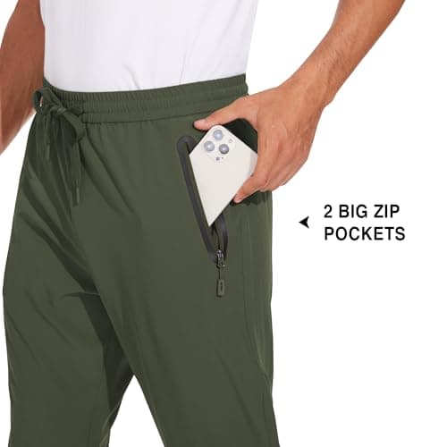 MOURCE Men's Quick-Dry Glide Golf Pants - Lightweight Men Workout Sweatpants, Army Green S - Thumbnail 5