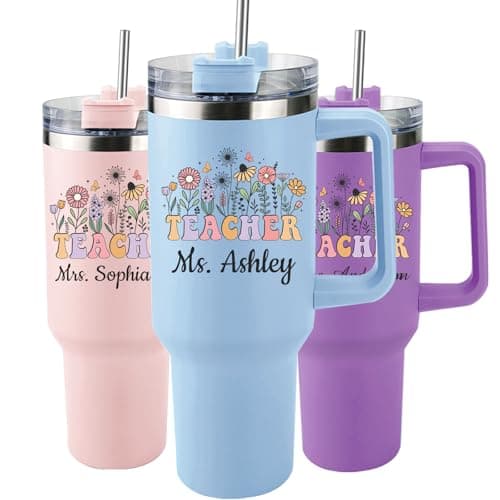 Elemtansy Teacher Appreciation Gifts Personalized Tumbler with Name Custom 40 oz Tumbler with Handle Customized Thank You Teacher Gifts from Students Back to School 2026 Graduation Cup Gifts for Women