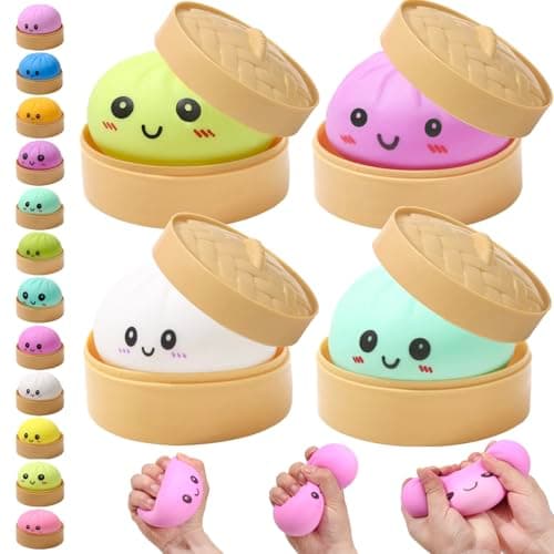 Dumplings Squishy 4PCS, Colorful Giant Dumpling Squishy Mystery Box, Anxiety Relief Squeeze, Surprise Fun Soft Bun Dumplings, Festival Basket Stuffers Gifts - Image 1