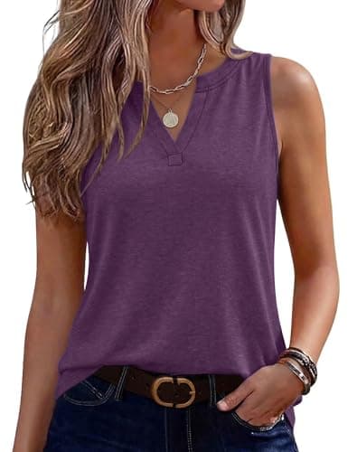 Womens Tank Tops Loose Fit V Neck Tank Tops for Women Summer Casual Sleeveless Shirts Purple S - Image 1