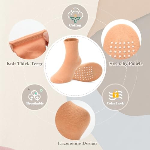 JAKIDAR 12 Pack Baby Toddler Socks Non Slip Grip Cotton Crew Socks for Boys Girls Infants Kids, Orange Sunset, 12-24 Months - Thumbnail 4