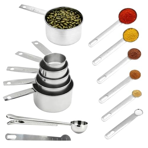 Measuring Cups and Spoons Set of 13, Stainless Steel 5 Nesting Measure Cups Set & 6 Measuring Spoons Set & 1 Leveler +1 Spoon Clip - Kitchen Baking Tools for Cooking. - Image 1