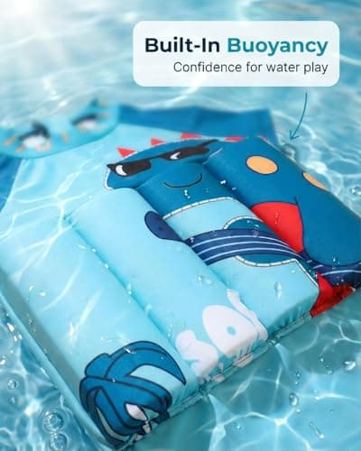 Floatie Swimsuit for Toddlers Boys Girls Floating Bathing Suit Baby Kids Float Learn to Swim Suit Floatation Beach Pool Blue Dinosaur 2-3 Years - Thumbnail 2