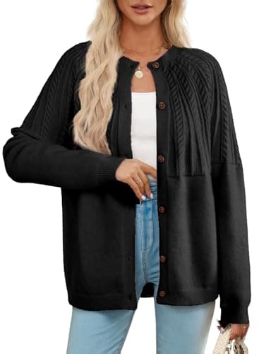 Dokotoo Black Cardigan Sweaters for Women Lightweight 2026 Fall Outfits Fashion Women's Open Front Long Sleeve Crewneck Crochet Knit Fashion Trendy Womens Cardigans Winter Sweaters - Image 1