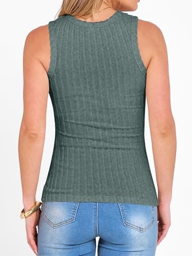 ANRABESS High Neck Tank Tops for Women Sleeveless Shirts Summer 2026 Basic Soft Slim Fit Racerback Trendy Casual Outfits Green XXL - Thumbnail 5