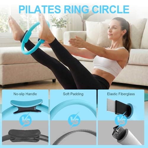 ElaraFit Home Pilates Ring and Ball Set for Women with 5 Resistance Bands 13 inch Magic Circle Workout Starter Kit for Beginners Full Body Toning 15 Min Daily Routine,Blue - Thumbnail 6