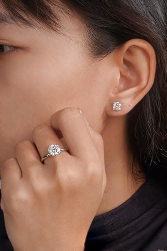 IMOLOVE Moissanite Stud Earrings with 0.6ct-3ct D Color Round Cut Lab Created Diamond Earrings in Sterling Silver with 18K White Gold Plated for Women Men-2 - Thumbnail 6