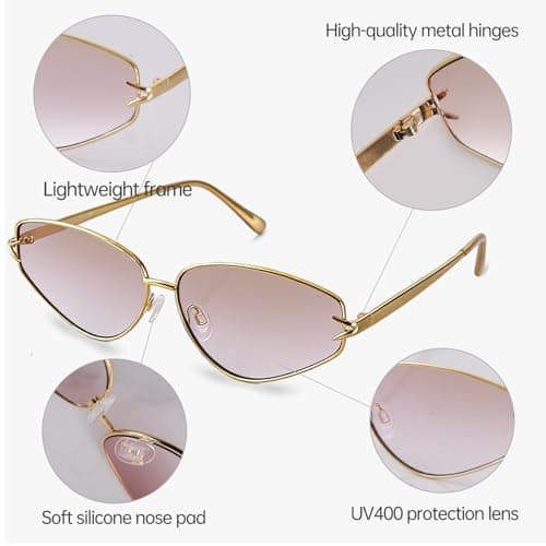 Vylenxio Trendy Y2K Cat Eye Sunglasses for Women and Men, Metal Frame - Thumbnail 3