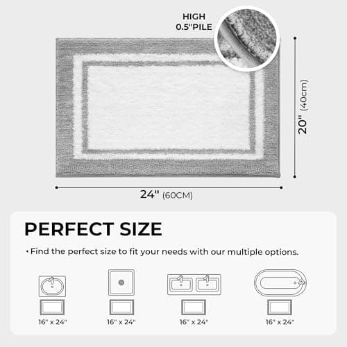 GRANNY SAYS Microfiber Bathroom Rugs Non Slip Washable, Water Absorbent Bathrooms Mats for Tub Non Slip, Small Soft Bath Mats for Bathroom Floor & Shower, 16" x 24", Grey Bath Mat Towel - Thumbnail 2
