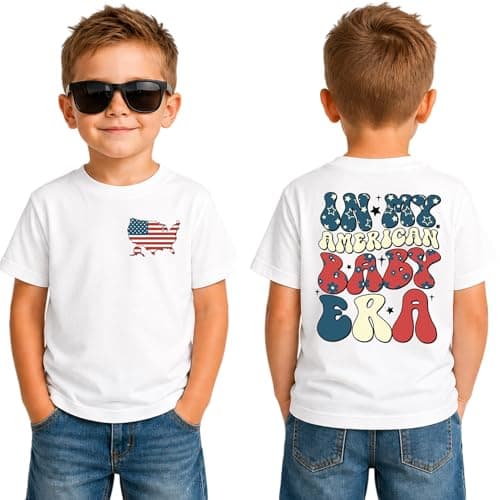 SANIXJOO Kids 4th of July Shirt Patriotic USA Flag Tee Red White Blue Independence Day Outfit for Boys Girls(White,4-5T) - Image 1