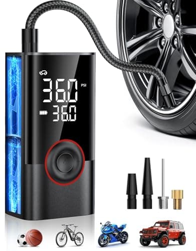 Tire Inflator Portable Air Compressor, 150PSI Air Pump for Car Tires with LED Light, Cordless Tire Pump with Digital Pressure Gauge, Tire Inflator for Car, Bike, Motorcycle, Ball (Black)