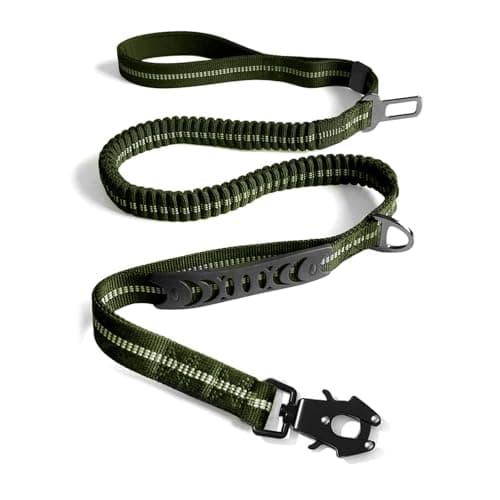 AIRUIDOG Heavy Duty Tactical Bungee Dog Leash, 4-6FT Shock Absorbing Tactical Dog Leash with 2 Padded Handles, Metal Carabiner Clip, Car Seatbelt, Reflective for Medium Large Dogs (ArmyGreen) - Image 1