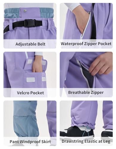 HIGH EXPERIENCE Snowboard Pants for Women Men Baggy Ski Pants Loose Warm Insulation Waterproof Windproof (Light Purple, X-Small) - Thumbnail 5