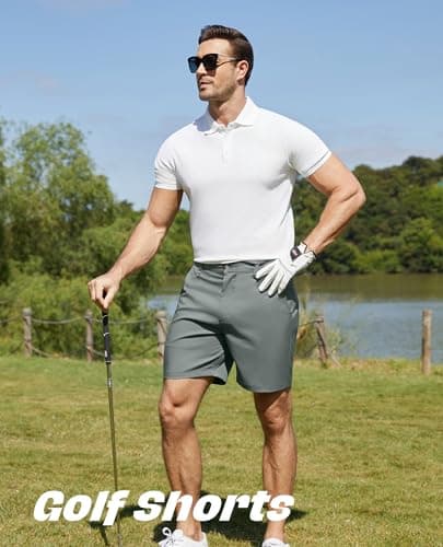 CoozySphere Green Golf Shorts Men's Dress Short Shorts with Pockets for Athletic Hiking Men 7" - Thumbnail 2