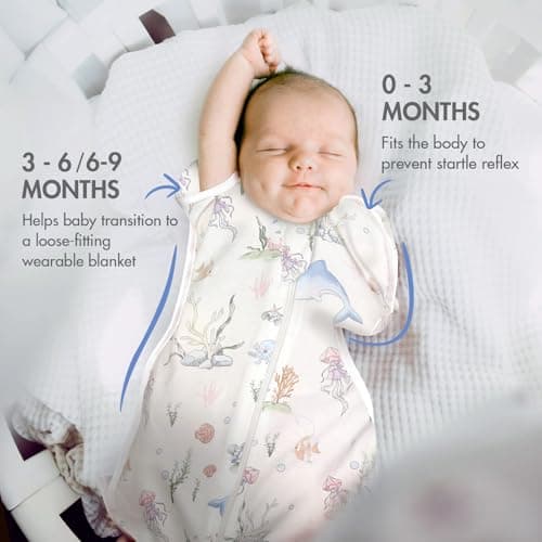 ANYEDDE 2-Pack Baby Transitional Swaddle Sleep Sack - Arms Up Swaddle 6-9 Months for Baby Boys, Newborn Sacks with Cuff Removable & 2-Way Zipper, Blue Dolphin Cotton Sleep Sack - Thumbnail 3