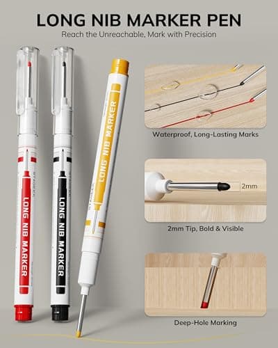 STAGEEK 3PCS Carpenter Pencils with Sharpener, Heavy Duty Woodworking Tools, Mechanical Pencil Set with 39 Refills, Deep Hole Long Nib Marker Pens for Architect Marking with Case (Red, Black, Yellow) - Thumbnail 4