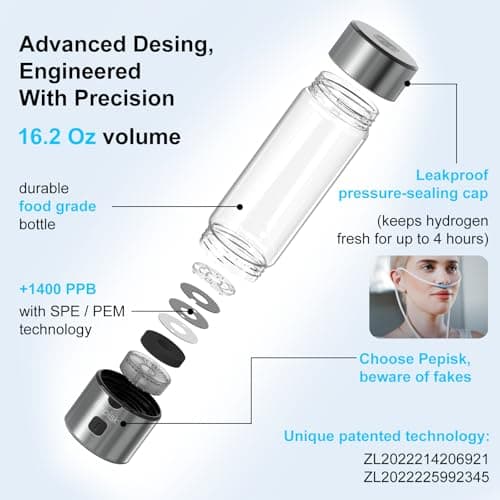 Hydrogen Water Generator Bottles, Hydrogenated Water Bottle with SPE PEM Technology, 460ml(16OZ) Hydrogen Water Bottle Generator for Home, Office, and Travel-Certified H2 Generator-Gift Box - Thumbnail 5