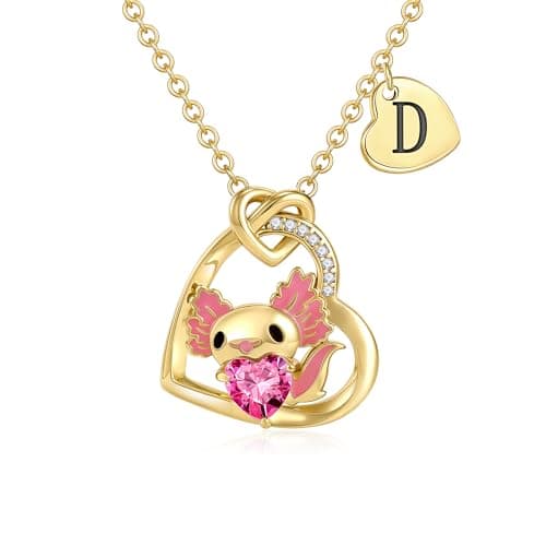 C-leen Axolotl Gifts for Teen Girls Trendy Stuff - 14K Gold Plated Heart Letter D Initial Necklace Axolotl Birthday Gifts for 6 7 8 9 10 Years Old Girls Gift - Image 1