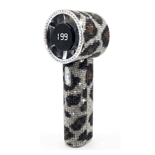 Portable Handheld Turbo Fan - Fashion Full Diamond 1800mAh USB Rechargeable Personal Battery Operated Mini Small Pocket Mini Fan for Travel/Outdoor/Vacation/Beach/Outdoor Activities (White Leopard)