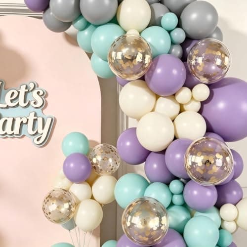 Teal Purple Silver Balloon Garland Arch Kit, 160Pcs Blue Turquoise Purple Silver Nude Latex Balloons with Confetti Balloons for Wedding Anniversary Baby Shower Mermaid Birthday Party Decorations - Thumbnail 6