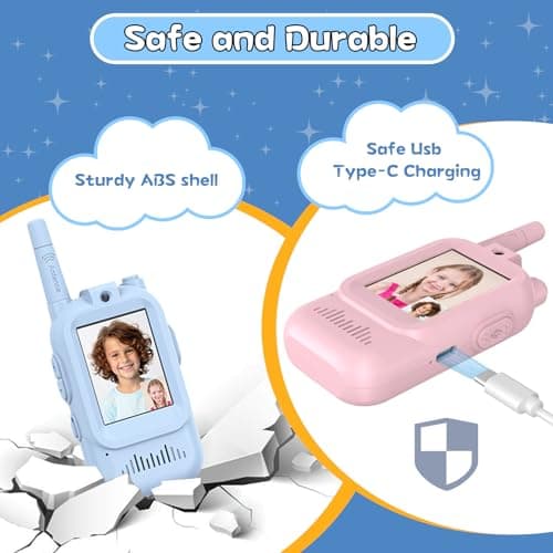 Walkie Talkies for Kids Pack of 2, Rechargeable Long Range Two Way Radios Toys for Boys Girls Age 3-5, Outdoor Adventure Camping Hiking, Birthday with Pink Blue Design - Thumbnail 4