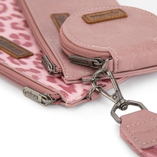 Montana West X Wrangler Pink Keychain Wallet for Women Dual Pouch Wristlet with Little Coin Purse Gifts for Women Women Ladies Female Travel Sports Outdoors - Thumbnail 6