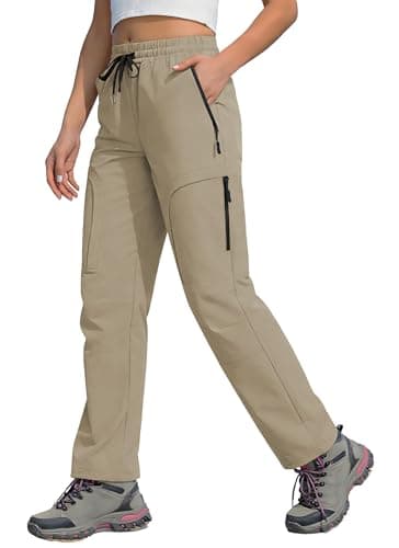 TZDNI Women's Hiking Pants Quick Dry Water Resistant Cargo Pants with 5 Zipper Pockets Safari Travel Casual Outdoor HH2538 Khaki XL - Image 1