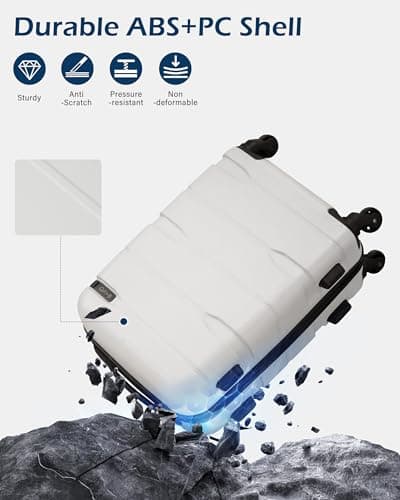 Coolife Luggage Set 3 Piece Hardside PC+ABS Suitcase with TSA Lock, Expandable Large Checked Luggage, Lightweight Rolling Carry On with Spinner Wheels(20/24/28 Inch, White) - Thumbnail 4