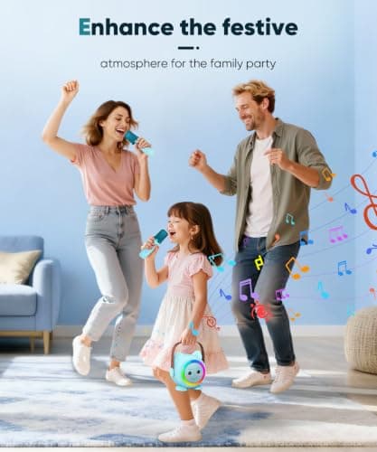 Mini Karaoke Machine Toy for Kids, Portable Karaoke Machine with 2 Wireless Microphone for 4,5,6,7,8,9,10,11,12+ Years Old Christmas Birthday Gifts Girls Boys (Blue) - Thumbnail 6