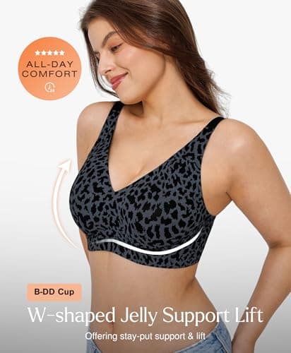 Popilush Push Up Bras for Women - Seamless No Underwire Plunge Deep V Bralette with Adjustable Straps Everyday Comfortable T-Shirt Bra Leopard Black - Thumbnail 2