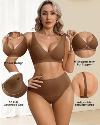 LIIJOO Wireless Bras for Women Full Coverage Plus Size Seamless Back Smoothing Everyday Comfort Bra No Underwire Supportive Bralette（Brown, XL Size） - Thumbnail 3