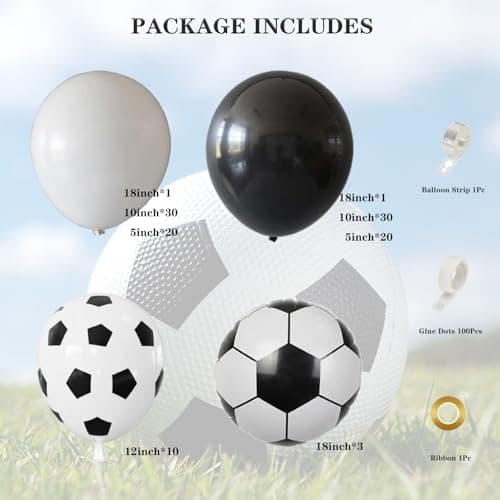 Soccer Balloon Garland Arch Kit, 18 12 10 5 Inch Black White Football Print Balloons with Soccer Foil Balloons for Soccer Sports Theme Birthday Party Decorations - Thumbnail 2