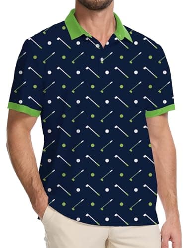 Actflare Golf Shirts for Men Dry Fit Moisture Wicking Short Sleeve Performance Print Polo Shirts Navy Patchwork,M - Image 1