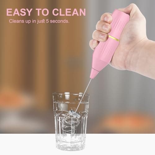 Handheld Milk Frother Wand, Pink | For Coffee, For Matcha, For Latte & Cappuccino, For Hot Chocolate & Egg - Thumbnail 6