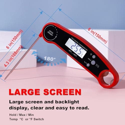 Instant Read Digital Meat Thermometer and Kitchen Timer Set with Backlight - Accurate Probe for Grilling, BBQ, Smoking, and Oven Cooking (Fahrenheit/Celsius Switch) - Thumbnail 5