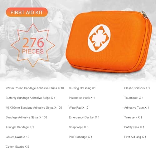 276PCS Mini Car First Aid Kit Travel Size for Business Trips, Compact First Aid Emergencies Kit Supplies for Rv Hiking Rode Trips Home Essentials, Orange AMORNING - Thumbnail 2