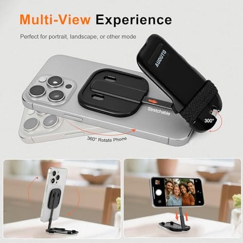 Auduto Magnetic Phone Tripod Stand, Portable Mini Selfie Stick for iPhone 17/16/15/14/13/12 & MagSafe, Aluminum Angle-Adjustable Foldable Strong Magnet Phone Holder, Travel Essentials - Thumbnail 5
