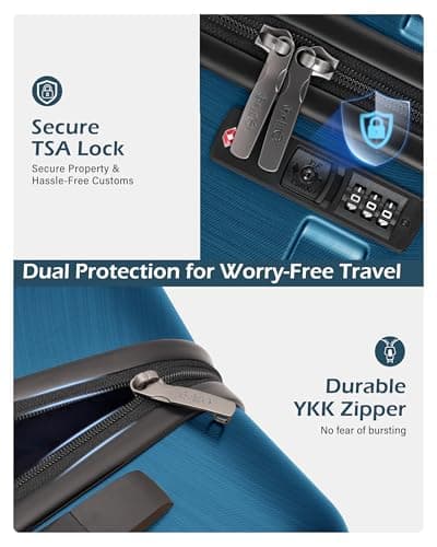 Coolife Luggage Set 3 Piece Hardside PC+ABS Suitcase with TSA Lock, Expandable Large Checked Luggage, Lightweight Rolling Carry On with Spinner Wheels(20/24/28 Inch, Caribbean Blue) - Thumbnail 3