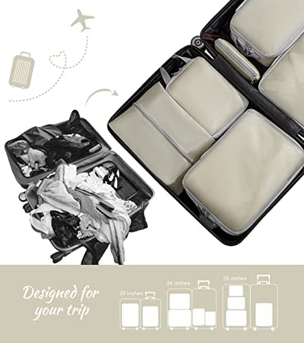 WOOMADA Compression Packing Cubes for Suitcases Travel Essentials 8 Set Expandable Travel Bags Organizer for Luggage(beige) - Thumbnail 4