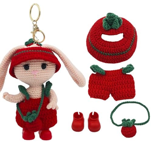 POPNANA Handmade Crochet 15cm-17cm Doll Clothes Accessories with Shoes Set Outfits Compatible Cute Dress up 5.91-6.7inch Dolls for Women Kid Boys Girls (No Doll)(Tomato Set)