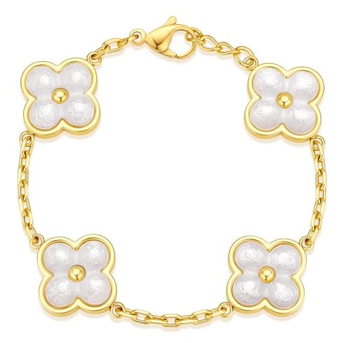 Gold Tone Clover Bracelet for Women, Adjustable Chain Charm Bracelet,Stainless Steel Link Bracelet, Dainty Trendy Jewelry Gift - Image 1