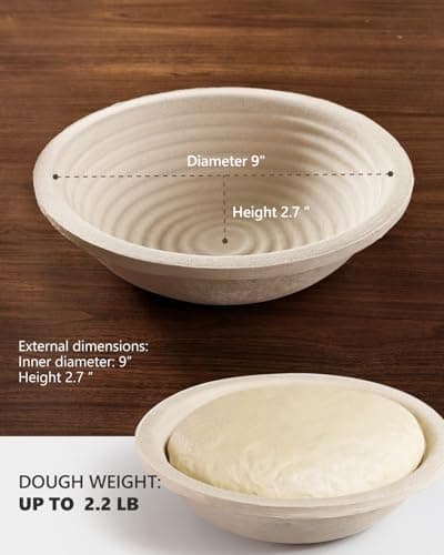 Wood Pulp Banneton Bread Proofing Baskets Set of 2, 9 Inch Round 2.2LB Sourdough Banneton Basket with Liner, Non-Stick Dough Proofing Bowl for Rising and Baking - Thumbnail 6