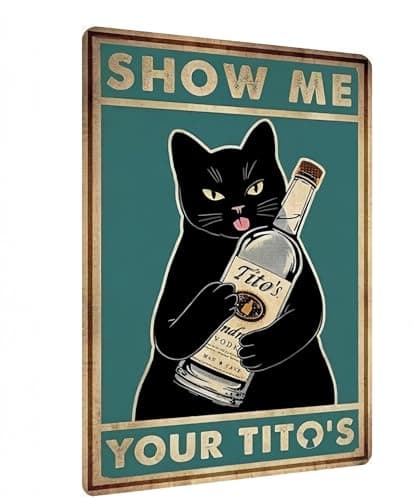 Carastora Retro Metal Sign – Black Cat Holding Whiskey Glass – 8x12 Inch Humorous Wall Decor for Garage, Home Bar, or Coffee Nook - Image 1